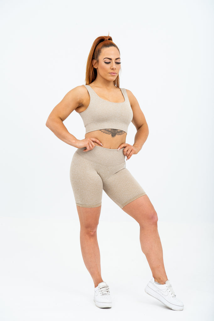 Ribbed Seamless Shorts - Beige