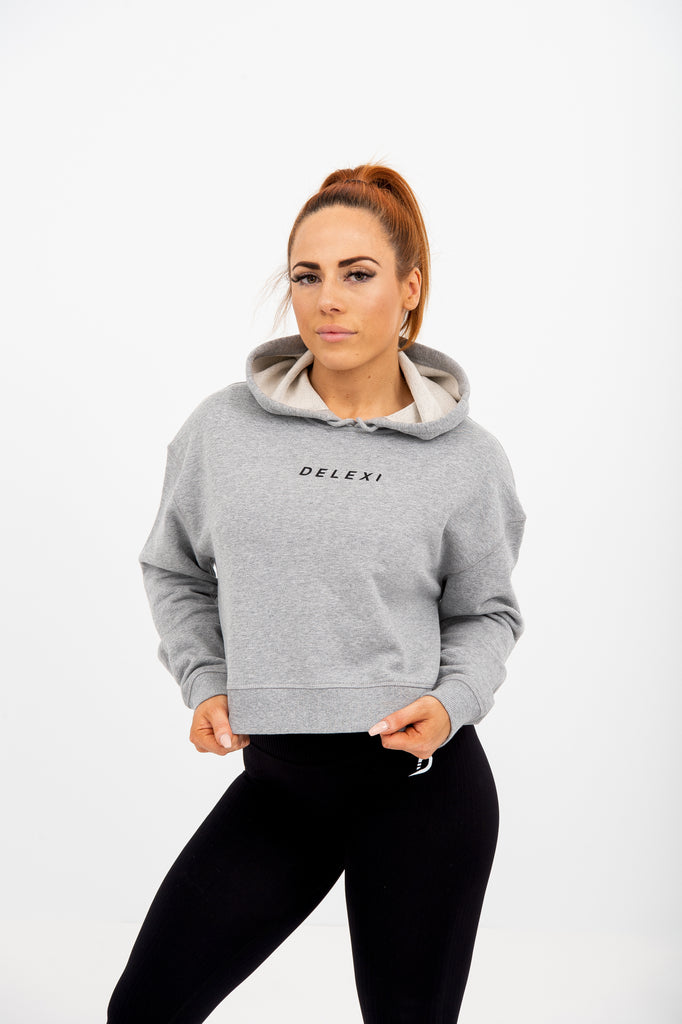 Classic Cropped Hoodie (Chest Logo) - Grey